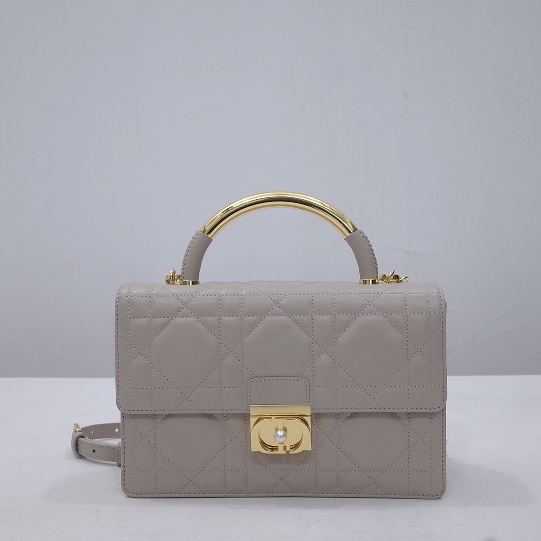 Medium Dior Ange Bag Warm Taupe Macrocannage Lambskin